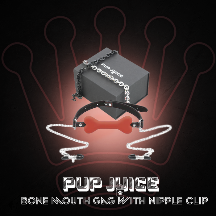 PUP JUICE – BONE MOUTH GAG WITH NIPPLE CLIPS