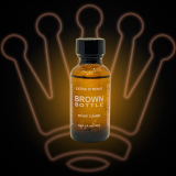 a 1oz brown bottle of poppers in front of the popper king crown logo
